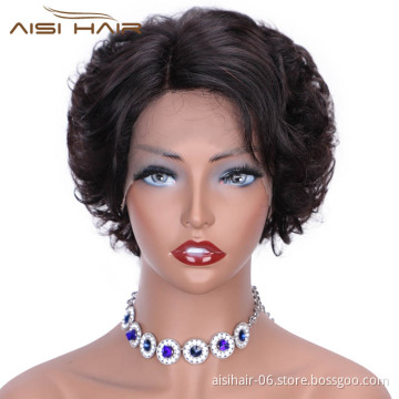 Aisi Hair Brazilian Human Hair Short Pixie Cut Wig Natural Black Lace Front Wig Afro Curly Lace Front Hair Wigs For Black Women